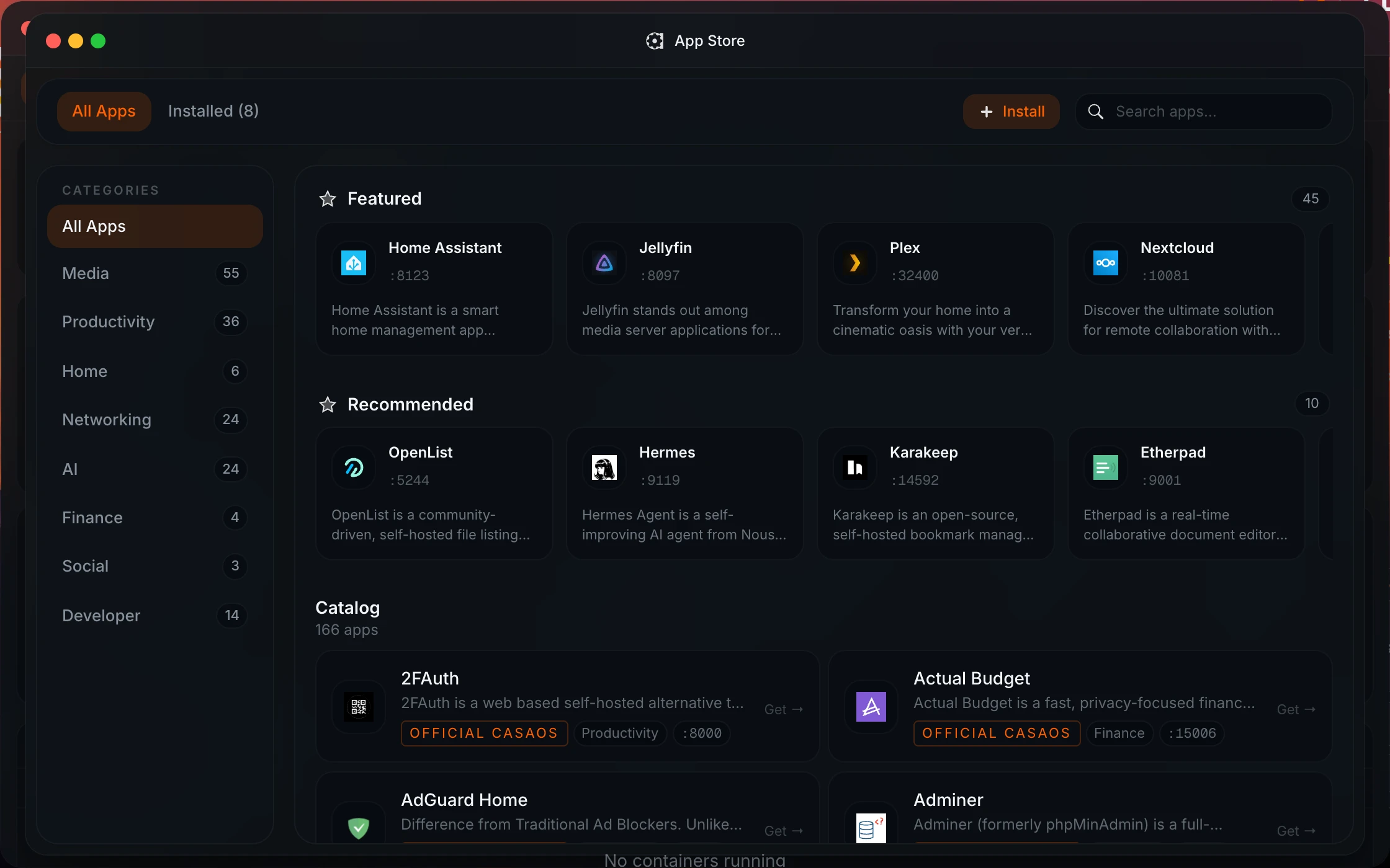 Homeio app store showing the best self-hosted apps